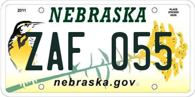 NE license plate ZAF055