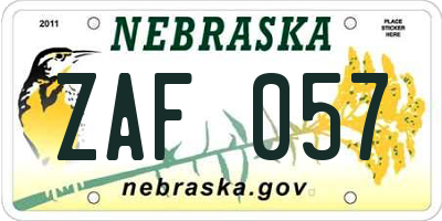 NE license plate ZAF057