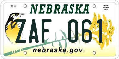 NE license plate ZAF061