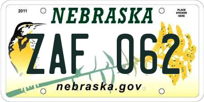 NE license plate ZAF062