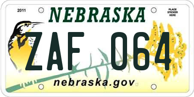 NE license plate ZAF064