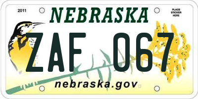 NE license plate ZAF067