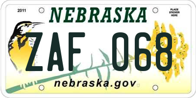 NE license plate ZAF068