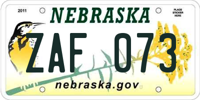 NE license plate ZAF073