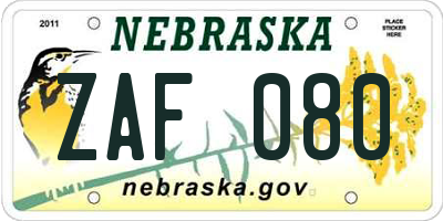 NE license plate ZAF080