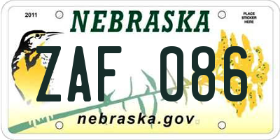 NE license plate ZAF086