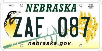 NE license plate ZAF087