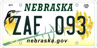 NE license plate ZAF093