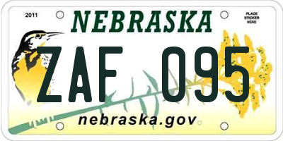 NE license plate ZAF095