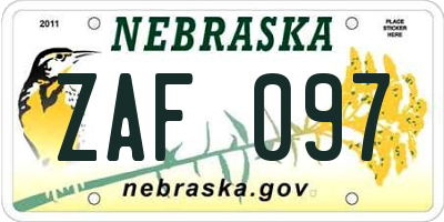 NE license plate ZAF097