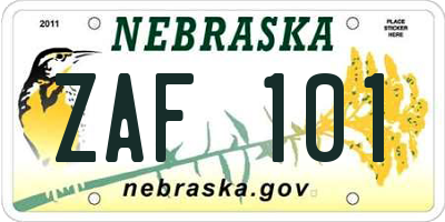 NE license plate ZAF101