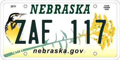 NE license plate ZAF117