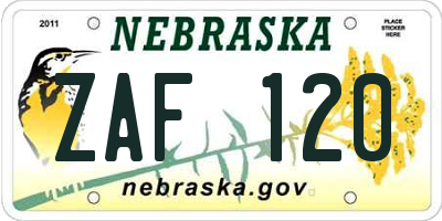 NE license plate ZAF120