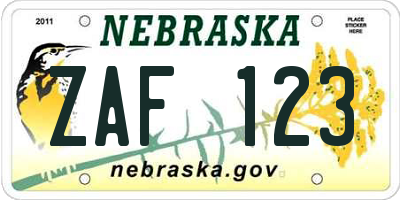 NE license plate ZAF123