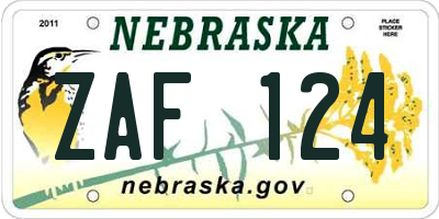 NE license plate ZAF124