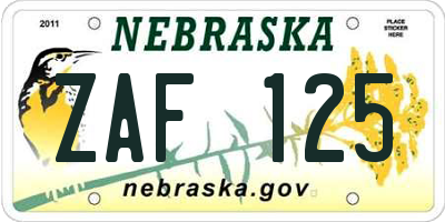 NE license plate ZAF125