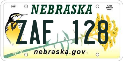 NE license plate ZAF128