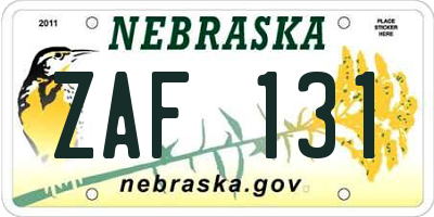 NE license plate ZAF131