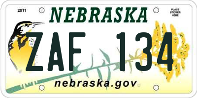 NE license plate ZAF134