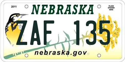 NE license plate ZAF135