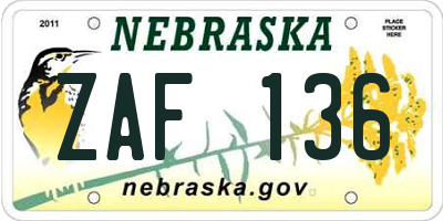 NE license plate ZAF136