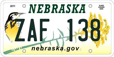 NE license plate ZAF138