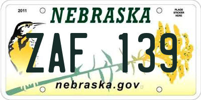 NE license plate ZAF139