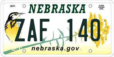 NE license plate ZAF140