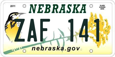 NE license plate ZAF141