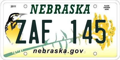 NE license plate ZAF145