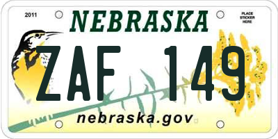 NE license plate ZAF149