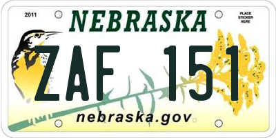 NE license plate ZAF151