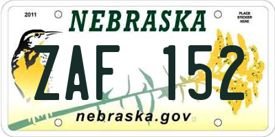 NE license plate ZAF152