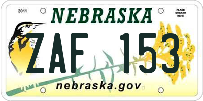 NE license plate ZAF153