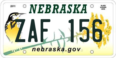 NE license plate ZAF156