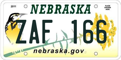 NE license plate ZAF166