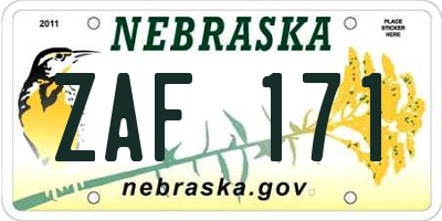 NE license plate ZAF171