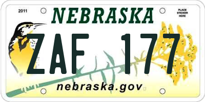 NE license plate ZAF177