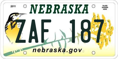 NE license plate ZAF187