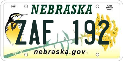 NE license plate ZAF192