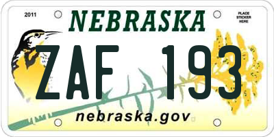 NE license plate ZAF193