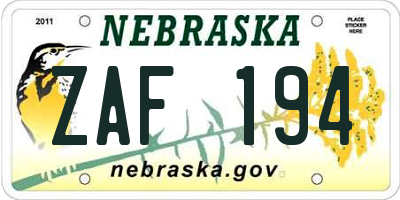 NE license plate ZAF194