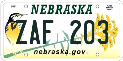 NE license plate ZAF203