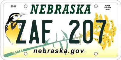 NE license plate ZAF207