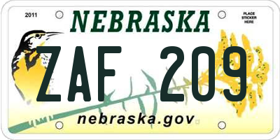 NE license plate ZAF209
