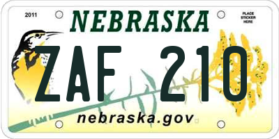 NE license plate ZAF210