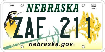 NE license plate ZAF211