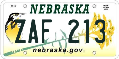 NE license plate ZAF213