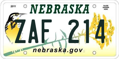 NE license plate ZAF214