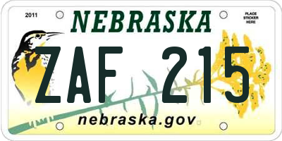 NE license plate ZAF215
